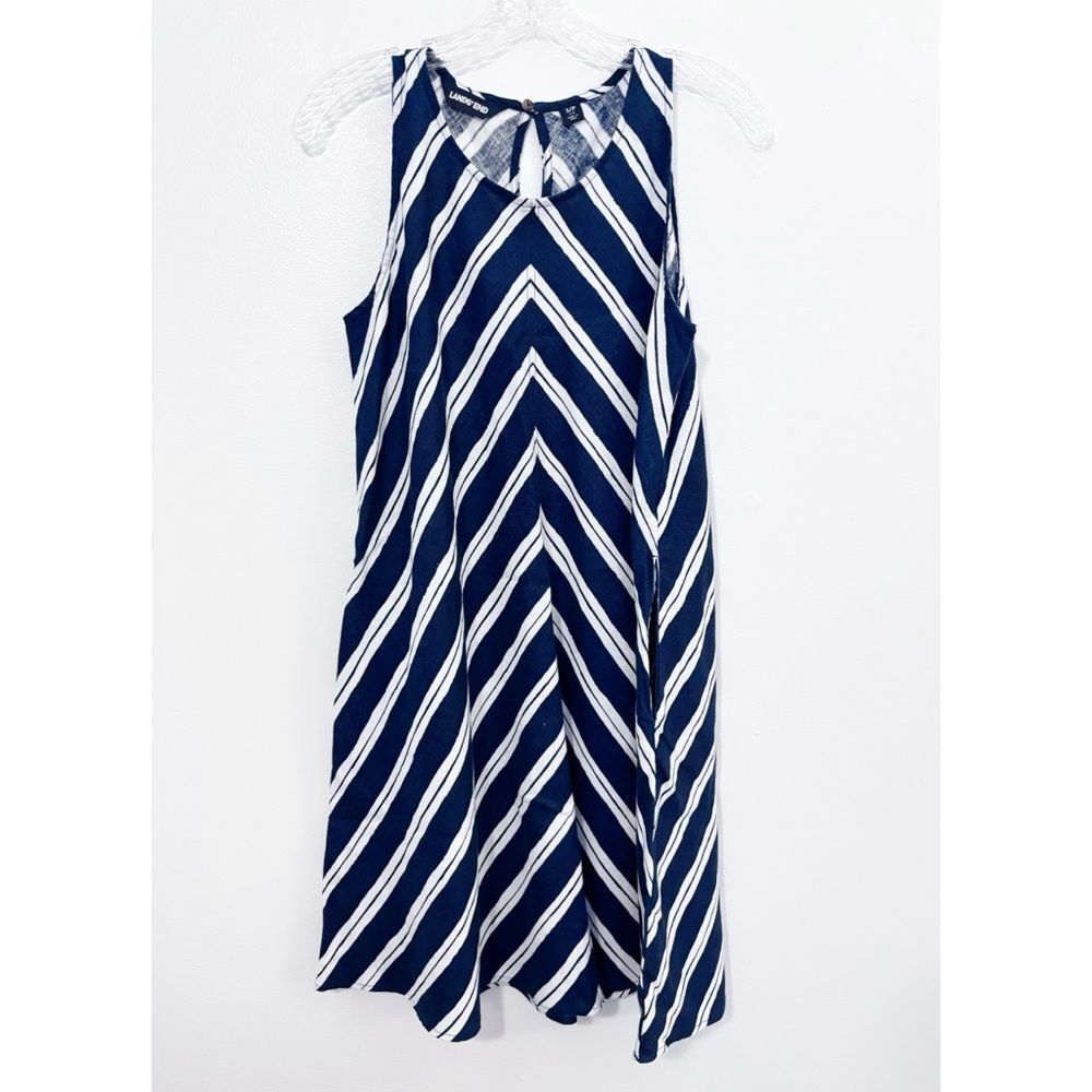 Lands End Blue Linen Dress Sleeveless Size S/P 6-8